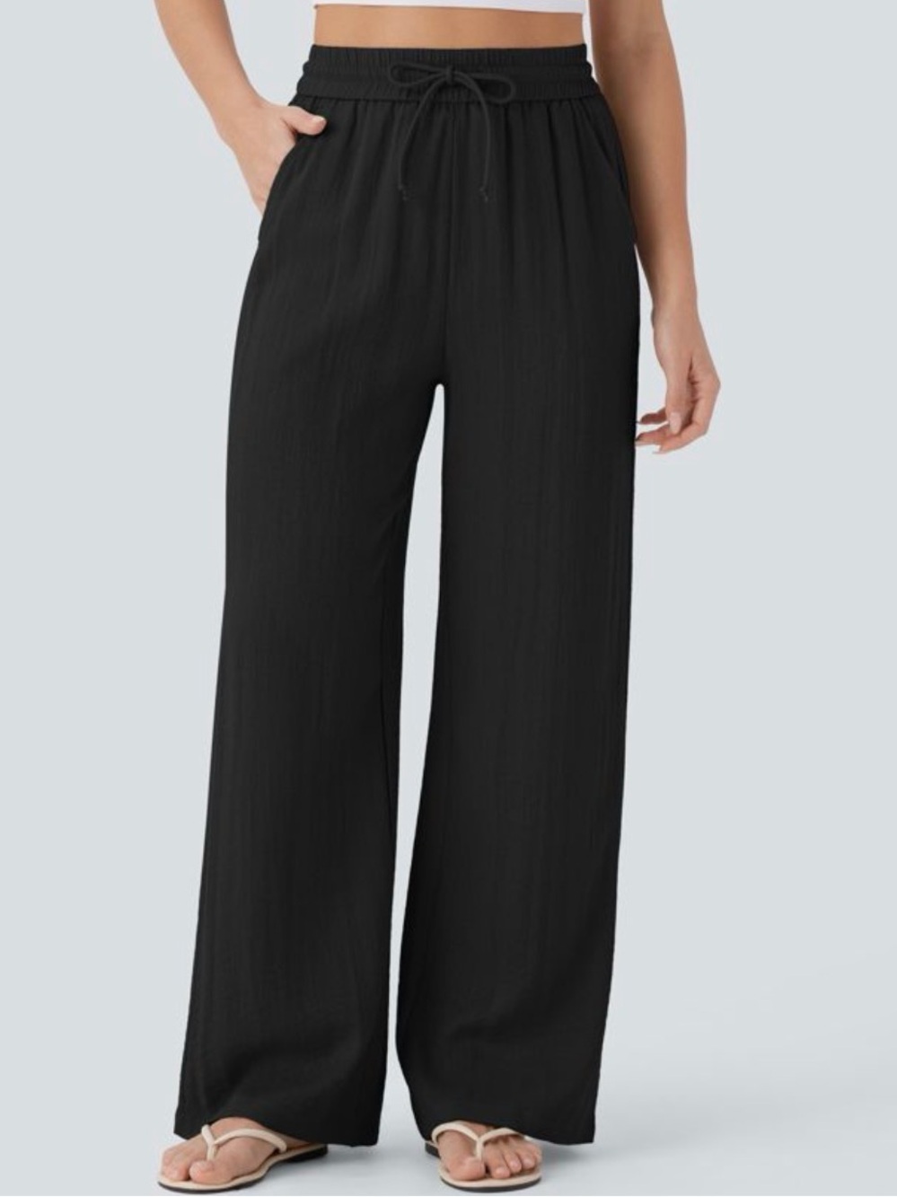 Halara High Waisted Drawstring Pocket Wide Leg Linen-Feel Pants Size XL NWOT